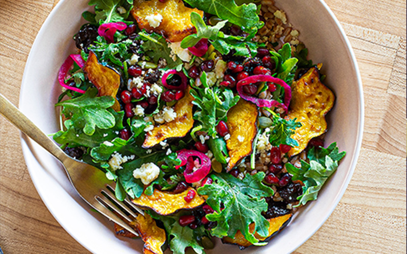 Fall Salad with Kale, Quinoa & Roasted Delicata Squash