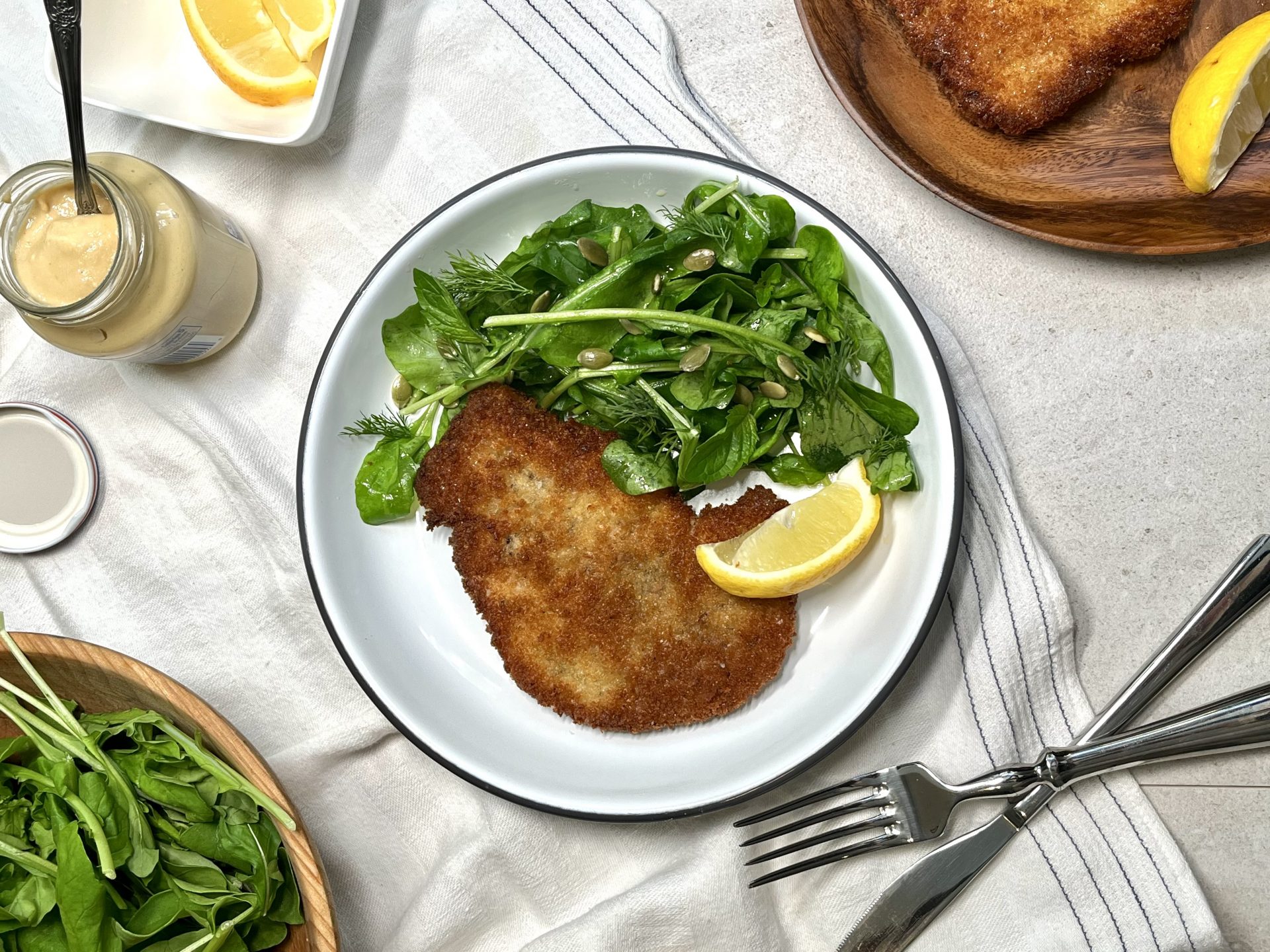Pork Schnitzel with Baby Arugula Salad